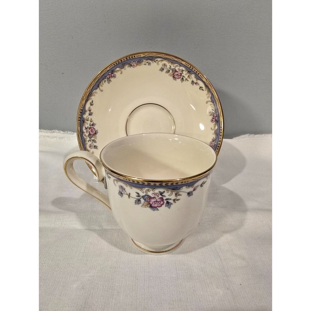 Lenox Southern Vista Cup & Saucer Set Floral Blue Gold Trim